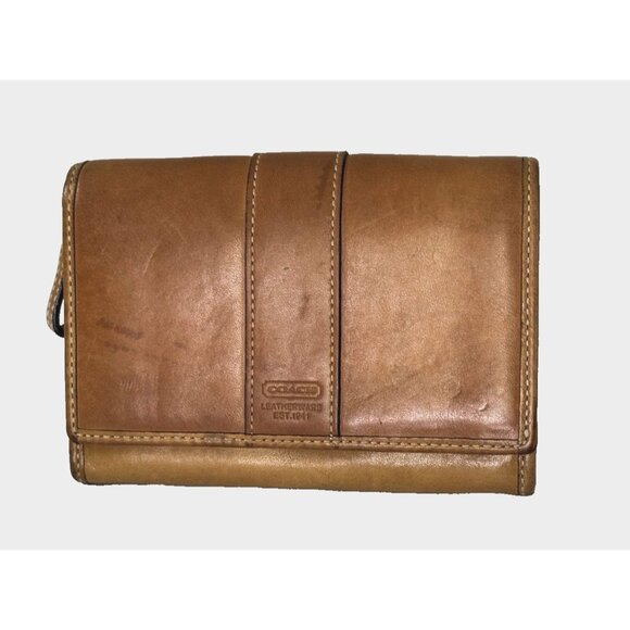 Vintage Coach Womens Tan Leather Wallet Moneyfold Zip Pocket Classic Western - Picture 1 of 16